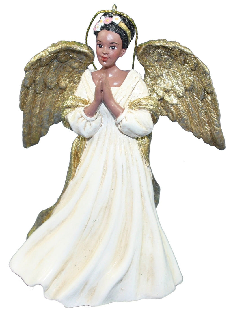Ivory And Gold African American Angel Ornament - Praying Hands - Shelburne Country Store