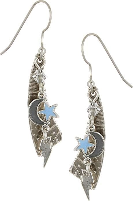 Moon And  Star Layered Linear Earrings Silver Tone/Blue Multi - Shelburne Country Store