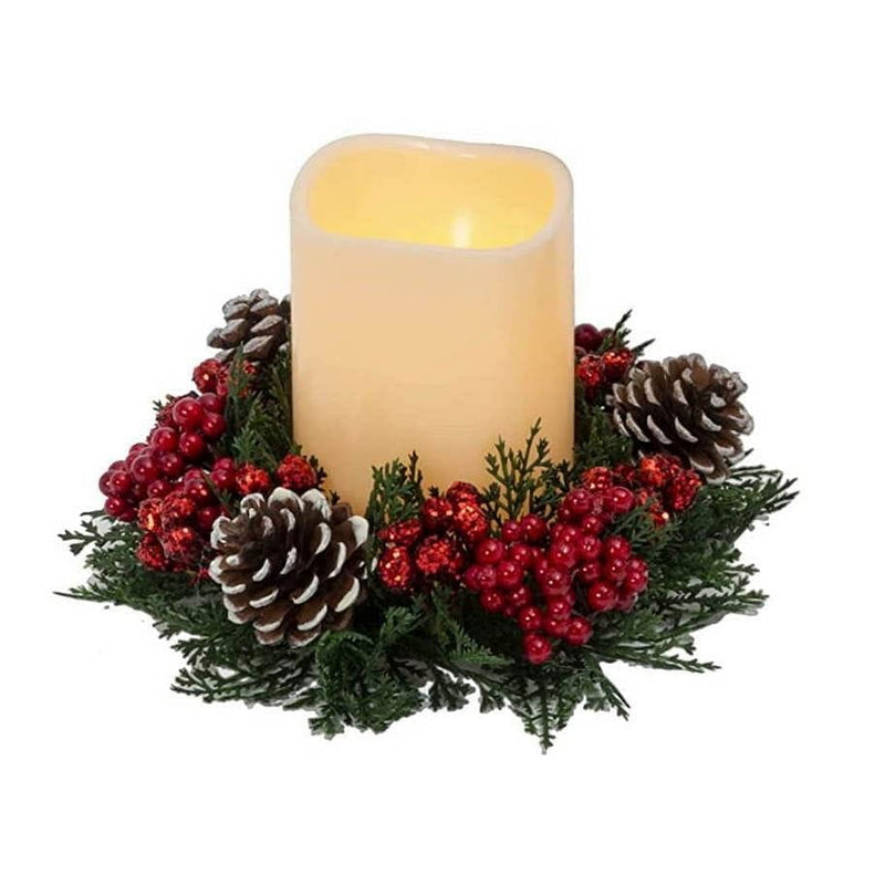 Christmas Candle with Red and Green Candle Ring -  Pine & Red - Shelburne Country Store