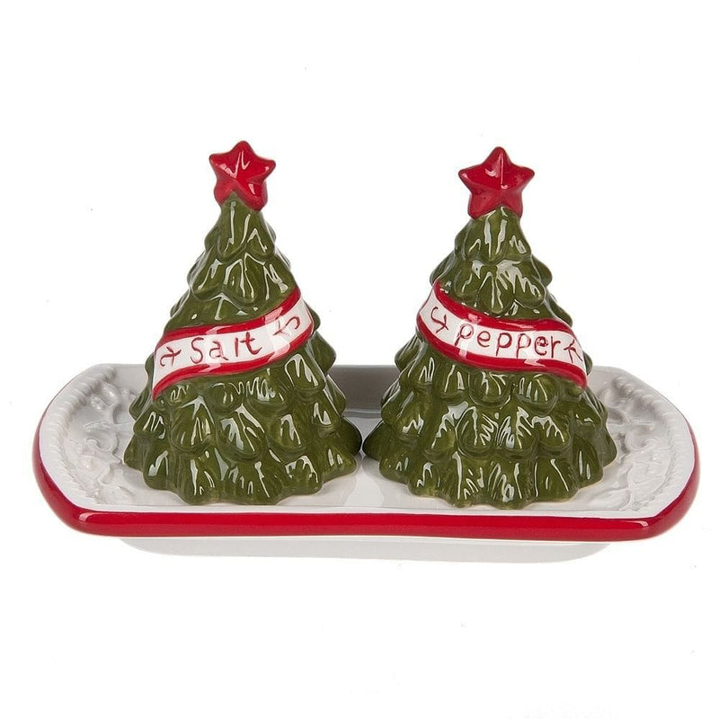 Christmas Tree Salt & Pepper set with Ceramic Tray - Shelburne Country Store