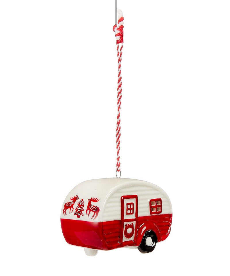 Red and White Light Up Camper Ornament - Shelburne Country Store
