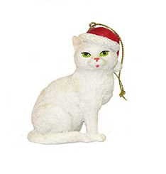 Cat in a Santa Hat Ornament - White Cat - Shelburne Country Store