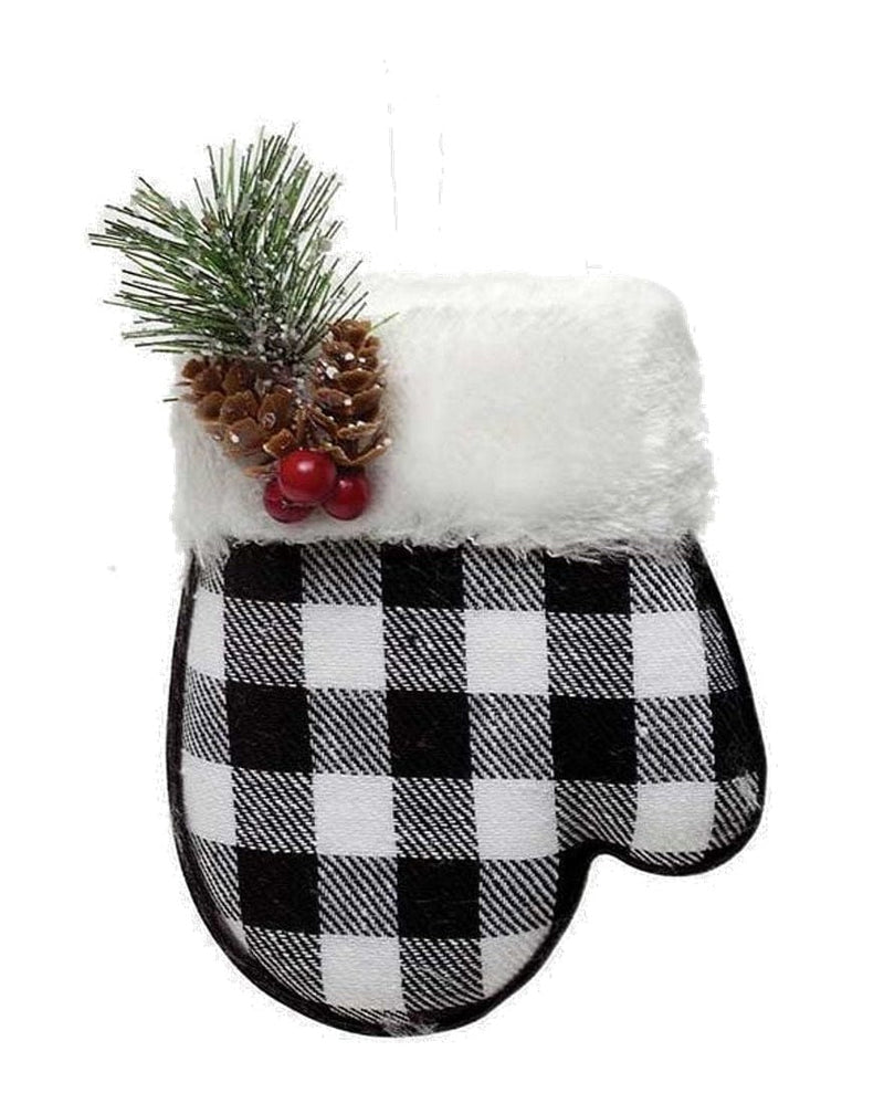 Let it Snow Plaid Mitten Ornament -  Black and White - Shelburne Country Store