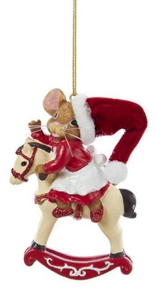 Mouse On Rocking Horse Ornament - Girl - Shelburne Country Store