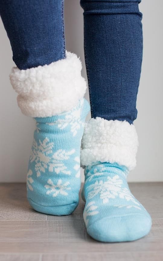 Extra Fuzzy Slipper Socks - Snowflake - Blue - Shelburne Country Store
