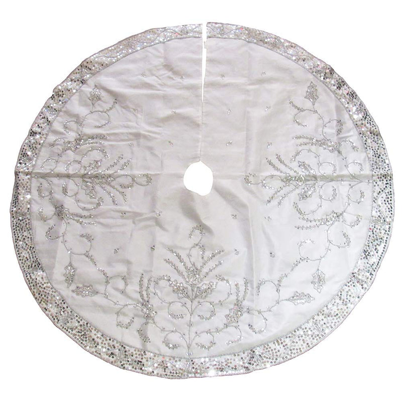 48" Silver Hand Embroidery Treeskirt - Shelburne Country Store
