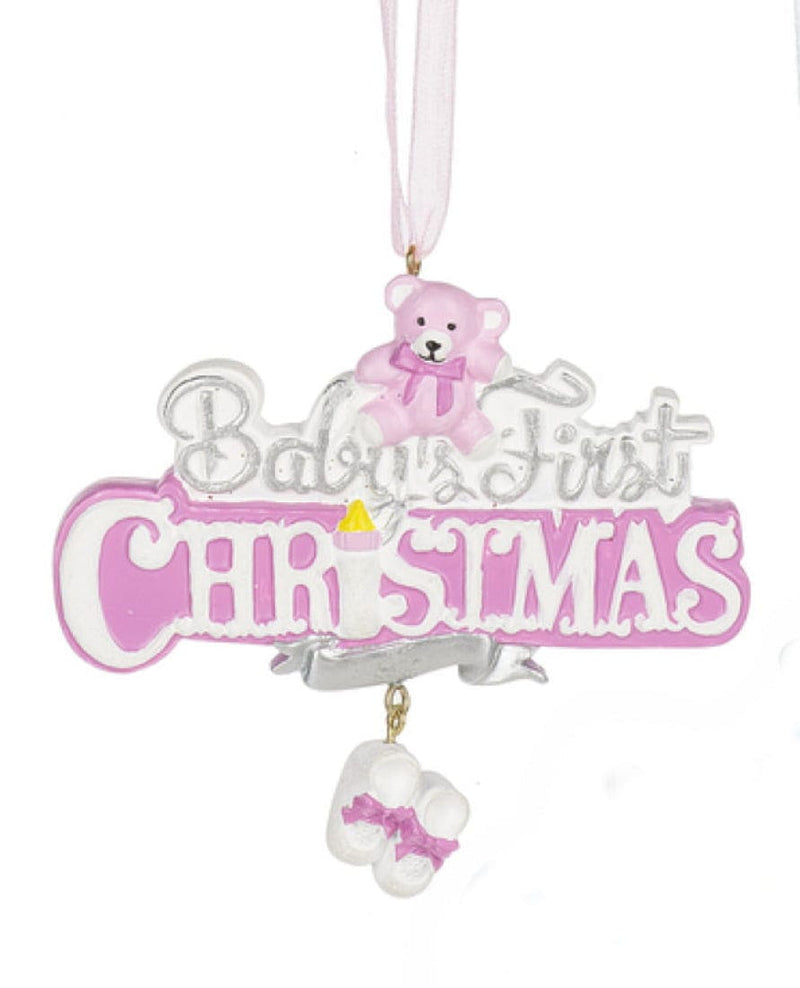 Baby's First Christmas Ornament with Bear -  Pink - Shelburne Country Store