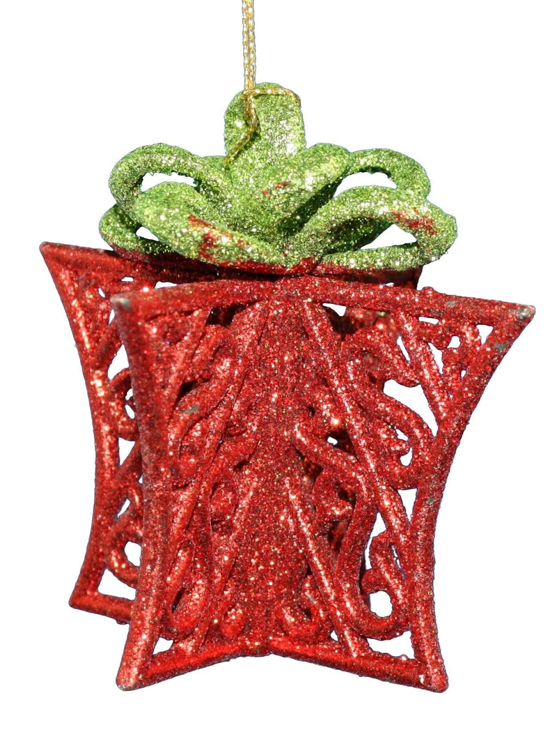 Glittered Present Ornament. - Red - Shelburne Country Store