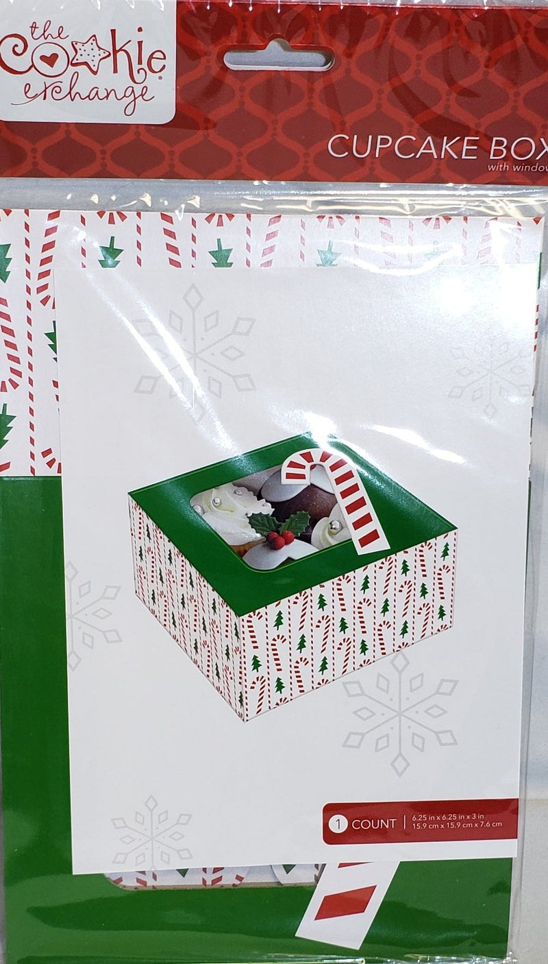Medium Window Top Cupcake Box - Candycanes and Trees - Shelburne Country Store