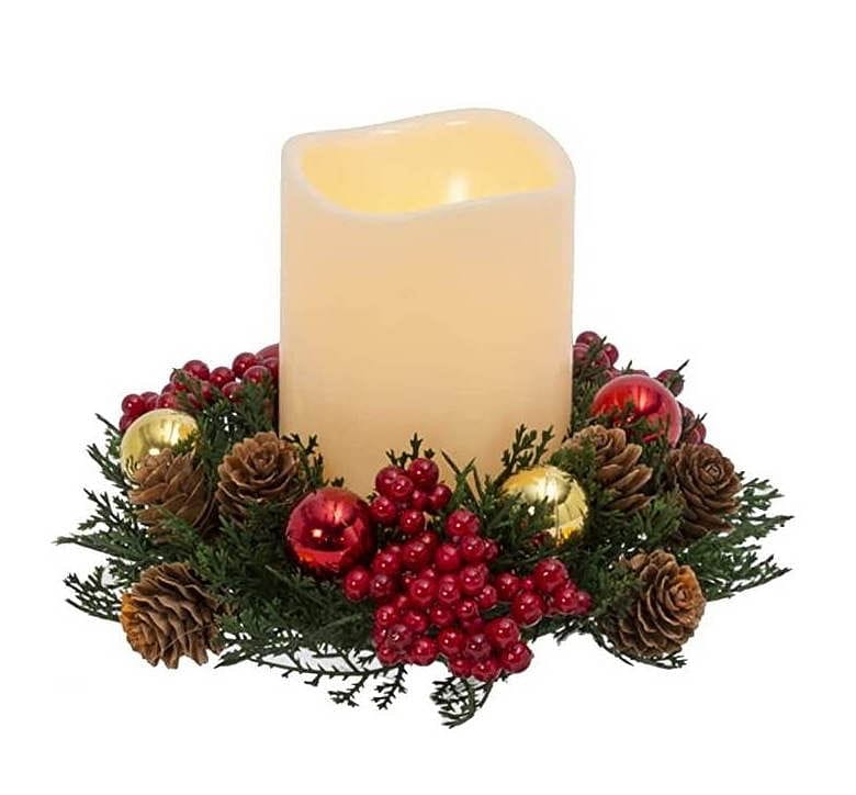 Christmas Candles with Red and Green Candle Ring -  Pine & Gold - Shelburne Country Store