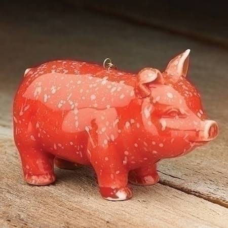 Prosperity Pig Red Speckled 3 X 2 Inch Glazed Ceramic Hanging Tree Ornament - Shelburne Country Store