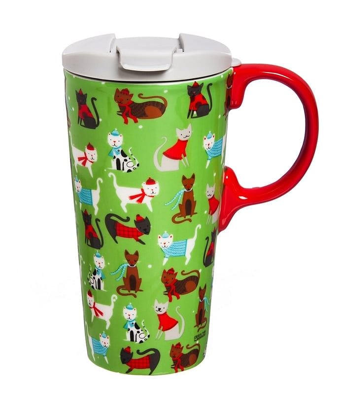 Ceramic Perfect Travel Cup, 17 oz. with Gift Box - Sassy Cats - Shelburne Country Store