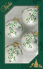 Silver Pearl 2 5/8" Balls with Thin Branches and Berries - 4 Pack - Shelburne Country Store