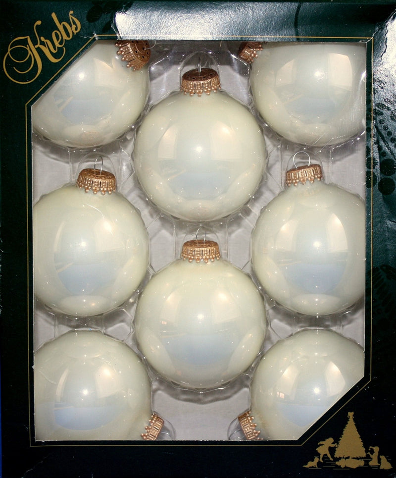 Christmas By Krebbs 2 5/8 Glass Balls - Gold Caps - Pearl Shine 8 Pack - Shelburne Country Store