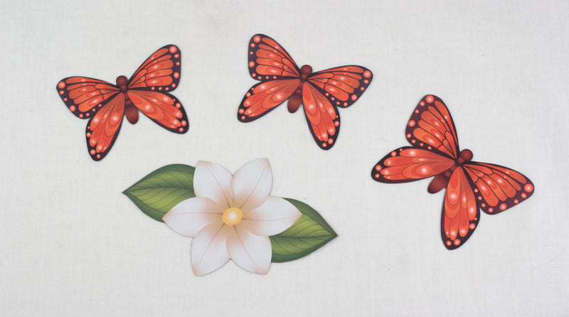 Butterfly and Flower 4 Piece Magnet Set - Orange - Shelburne Country Store