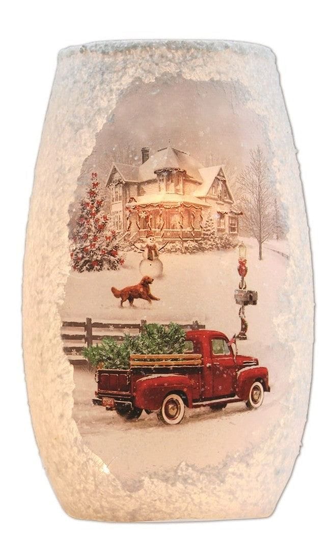 Oval Lighted Glass Vase - Red Pickup Truck - - Shelburne Country Store