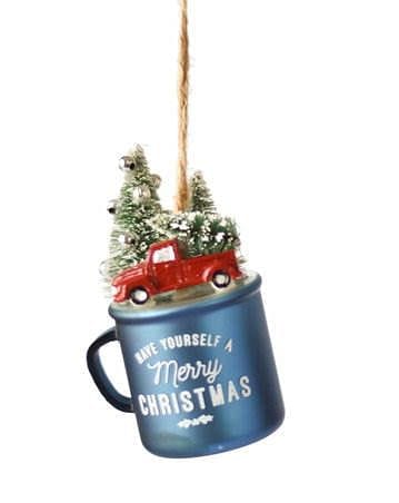 Sisal Tree in a Glass Coffee Cup Ornament - Blue - Shelburne Country Store