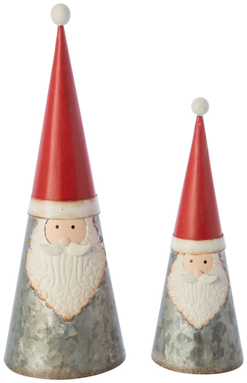 Set of 2 Galvanized Metal Cone Santa Table Piece - Shelburne Country Store