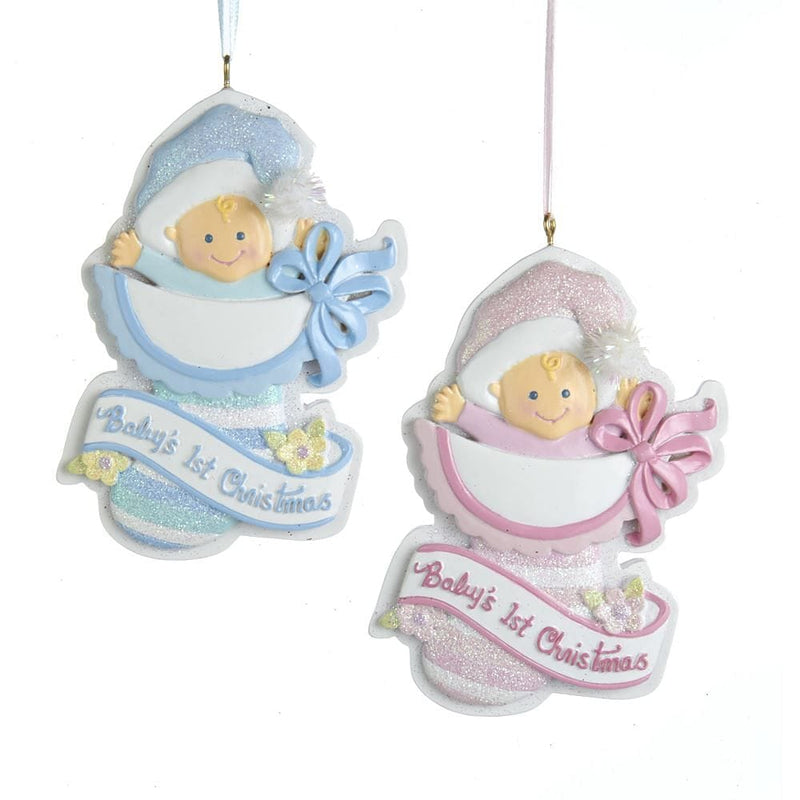 First Christmas Baby in a Stocking Ornament -  Blue - Shelburne Country Store