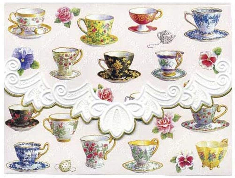 Carol Wilson - Embossed Boxed Note Card - Teacups - Shelburne Country Store