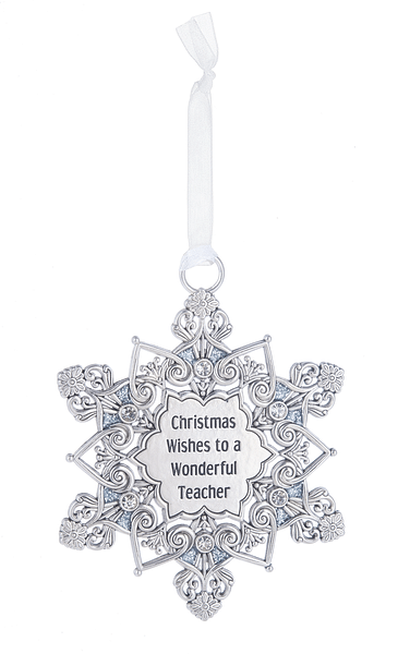 Gem Snowflake Ornament - Christmas Wishes for a Wonderful Teacher - Shelburne Country Store