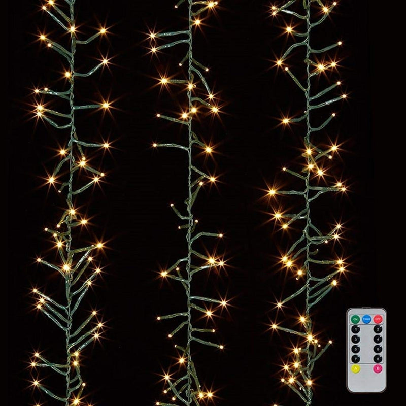 10 Foot 300 LED Cluster Garland - Warm White / Green Wire - Shelburne Country Store