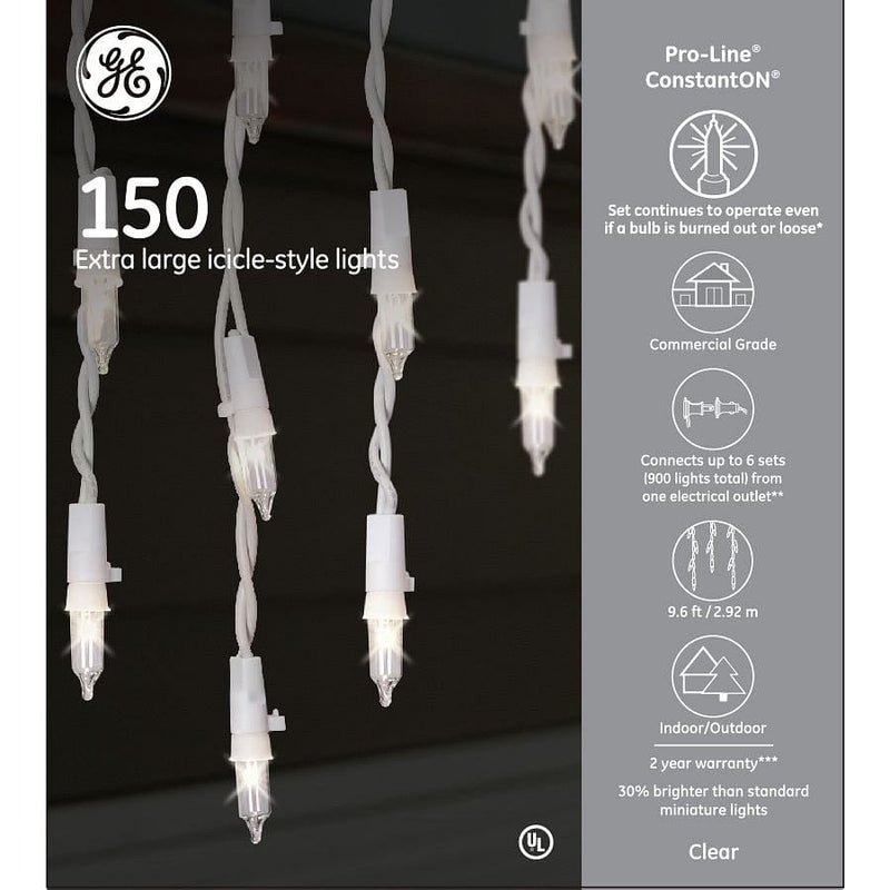 Ge 150 Icicle Style Lights - Clear/White Wire - Shelburne Country Store
