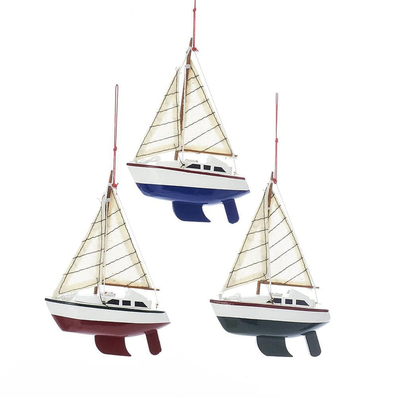 Yacht With Sails Wooden Ornament -  Green - Shelburne Country Store