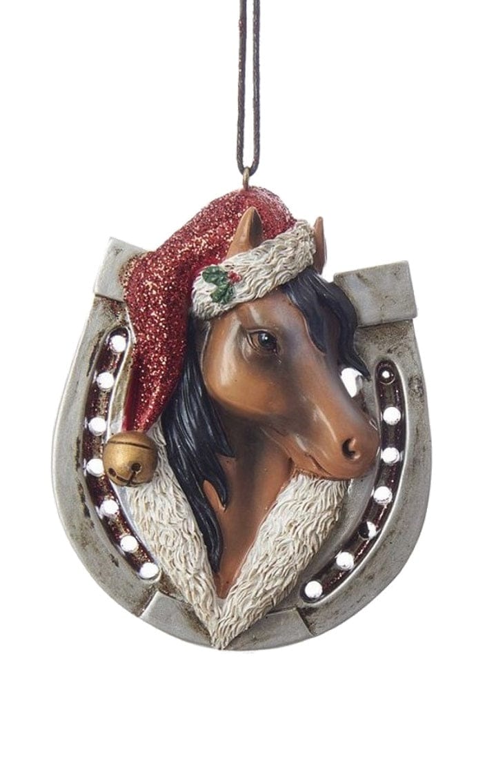 Horseshoe Horse wearing Santa Hat -  Light - The Country Christmas Loft