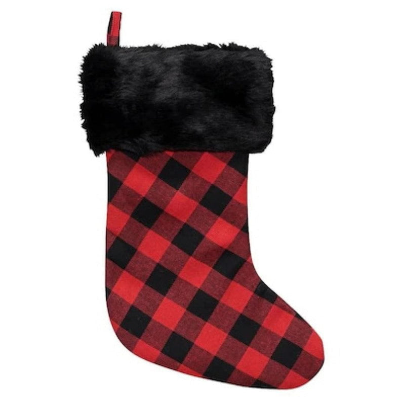 Holiday Living Plaid Stocking with Fur Cuff - Shelburne Country Store