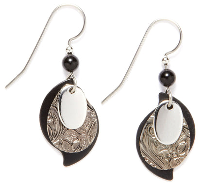 Silvertone With Black Three Layer Dangle Earrings - Shelburne Country Store