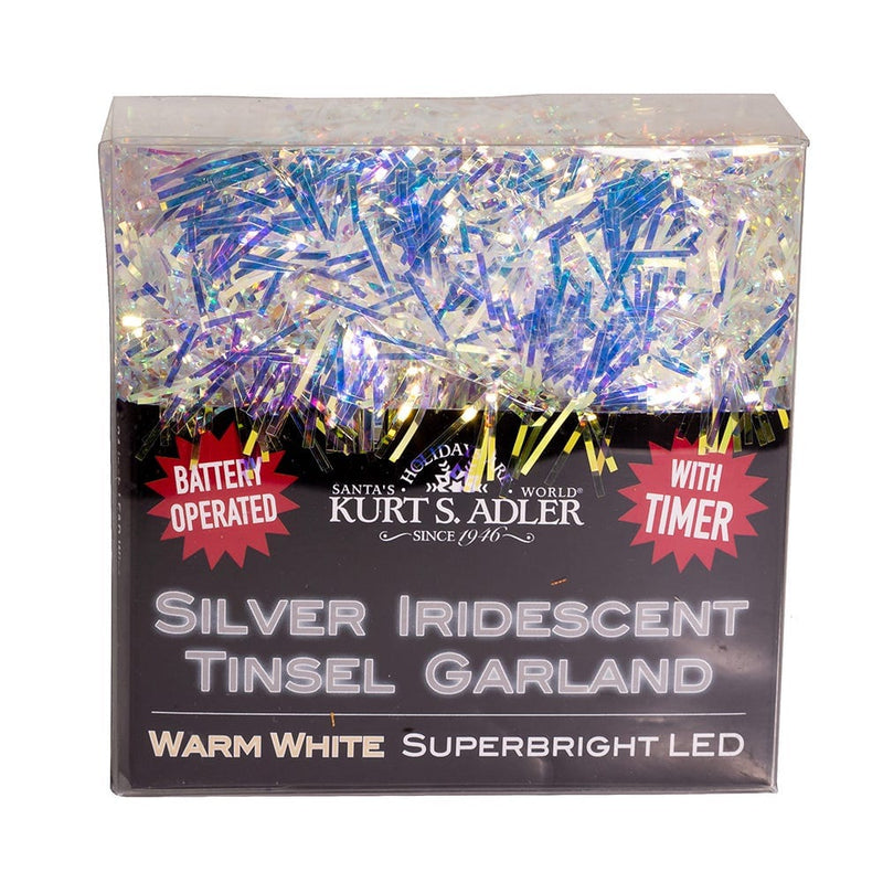 20-Light Battery-Operated Warm White Superbright LED Silver Iridescent Tinsel - Shelburne Country Store