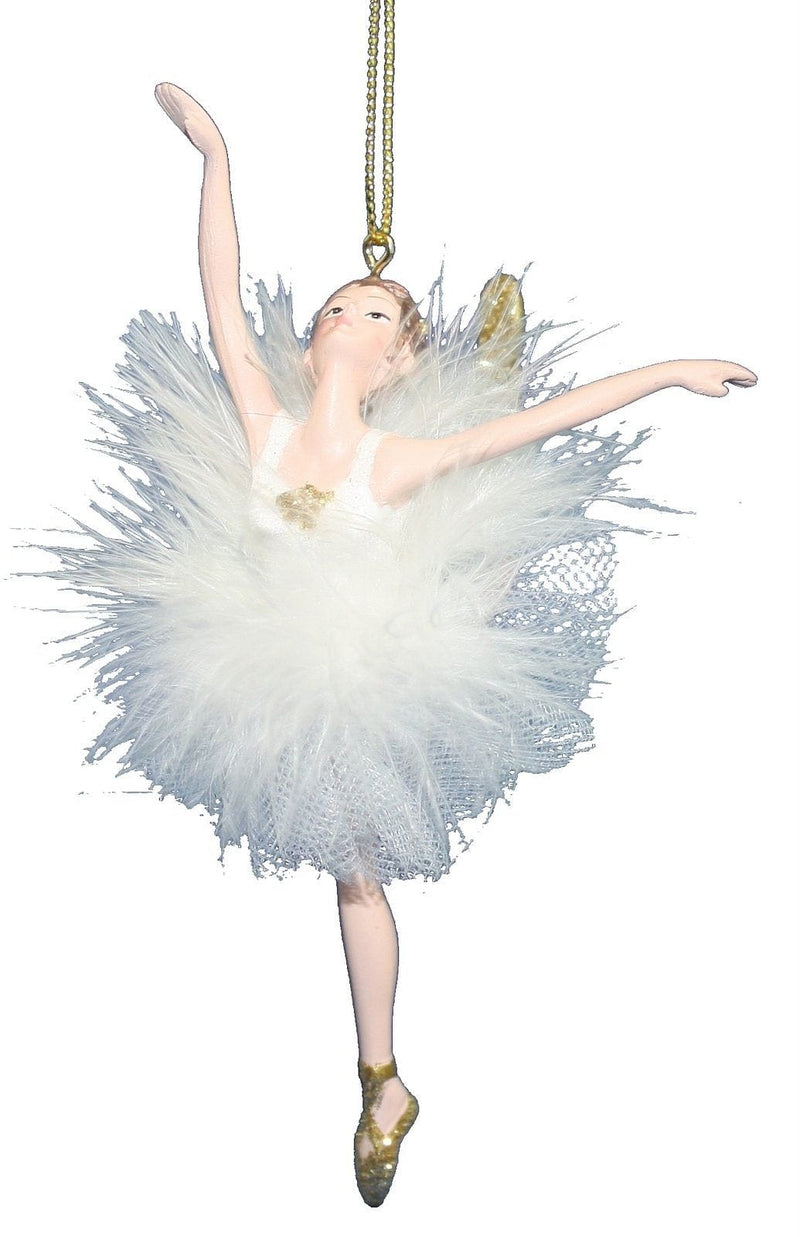 White/Gold Ballerina Ornament - Bent Over - Shelburne Country Store