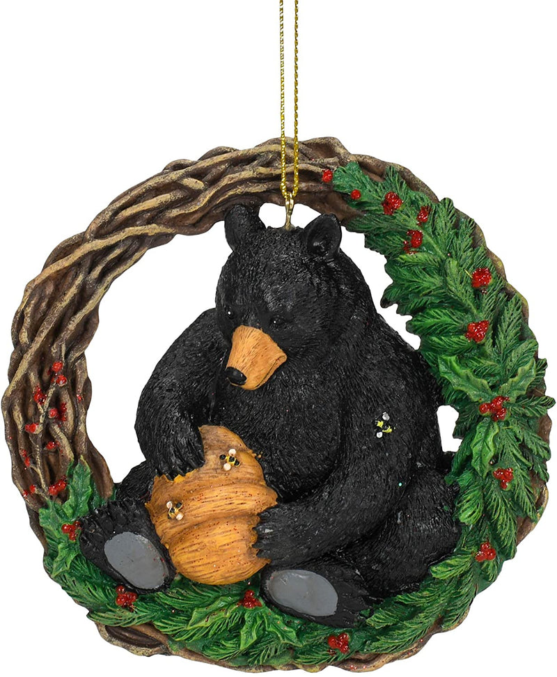 Black Bear with Bee Hive Wreath Ornament - Shelburne Country Store