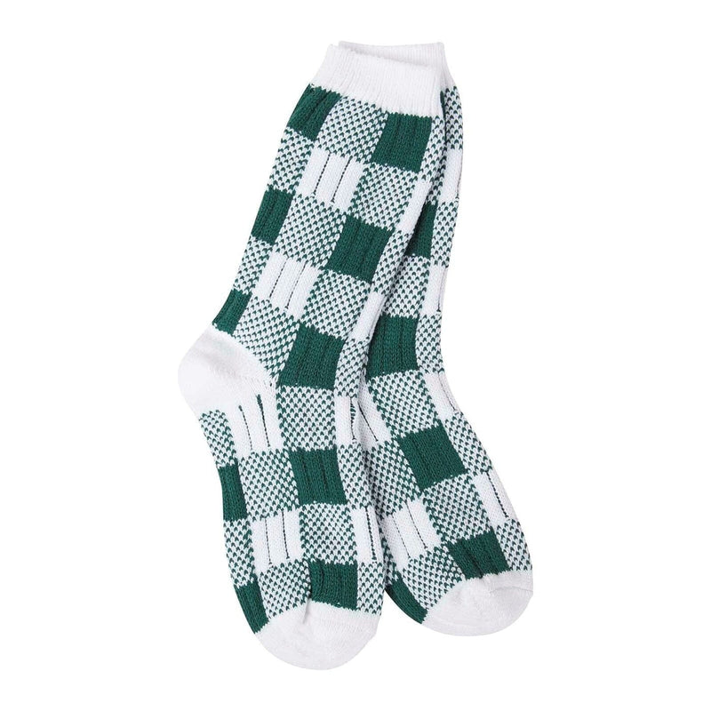 Cozy Crew Socks -  Green/White Plaid - Shelburne Country Store