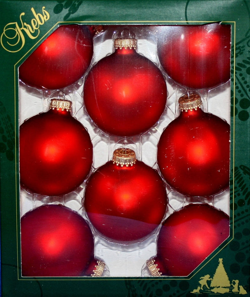 Christmas By Krebbs 2 5/8 Glass Balls - Gold Caps - Flame Red 8 Pack - Shelburne Country Store