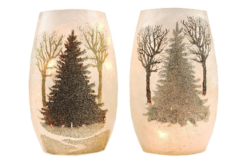 Oval Lighted Glass Vase - Winter Trees - - Shelburne Country Store