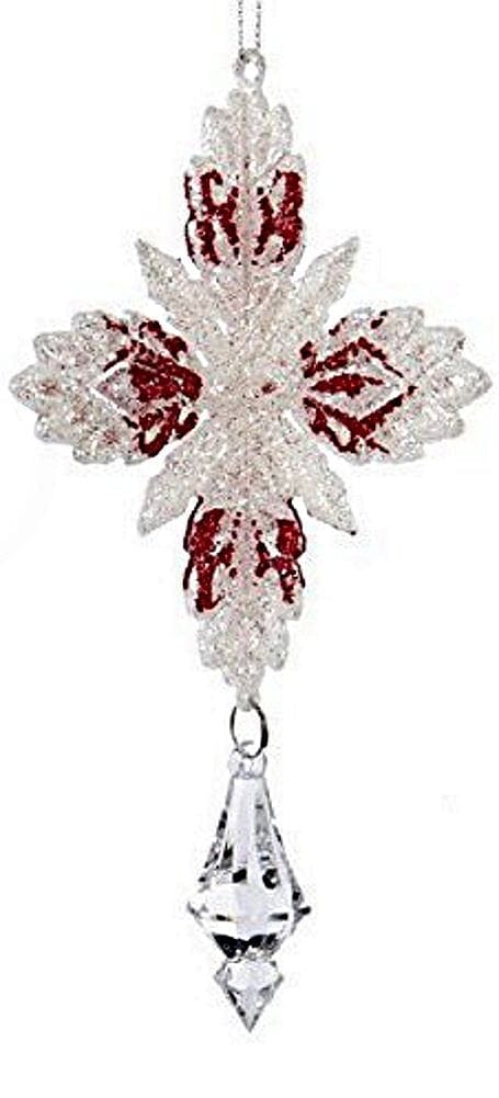 3D Glitter Snowflake W/Drop - White - Shelburne Country Store