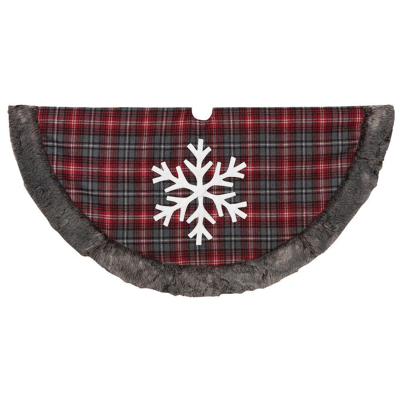 48" Buffalo Plaid with Snowflake Tree Skirt in Red - Shelburne Country Store