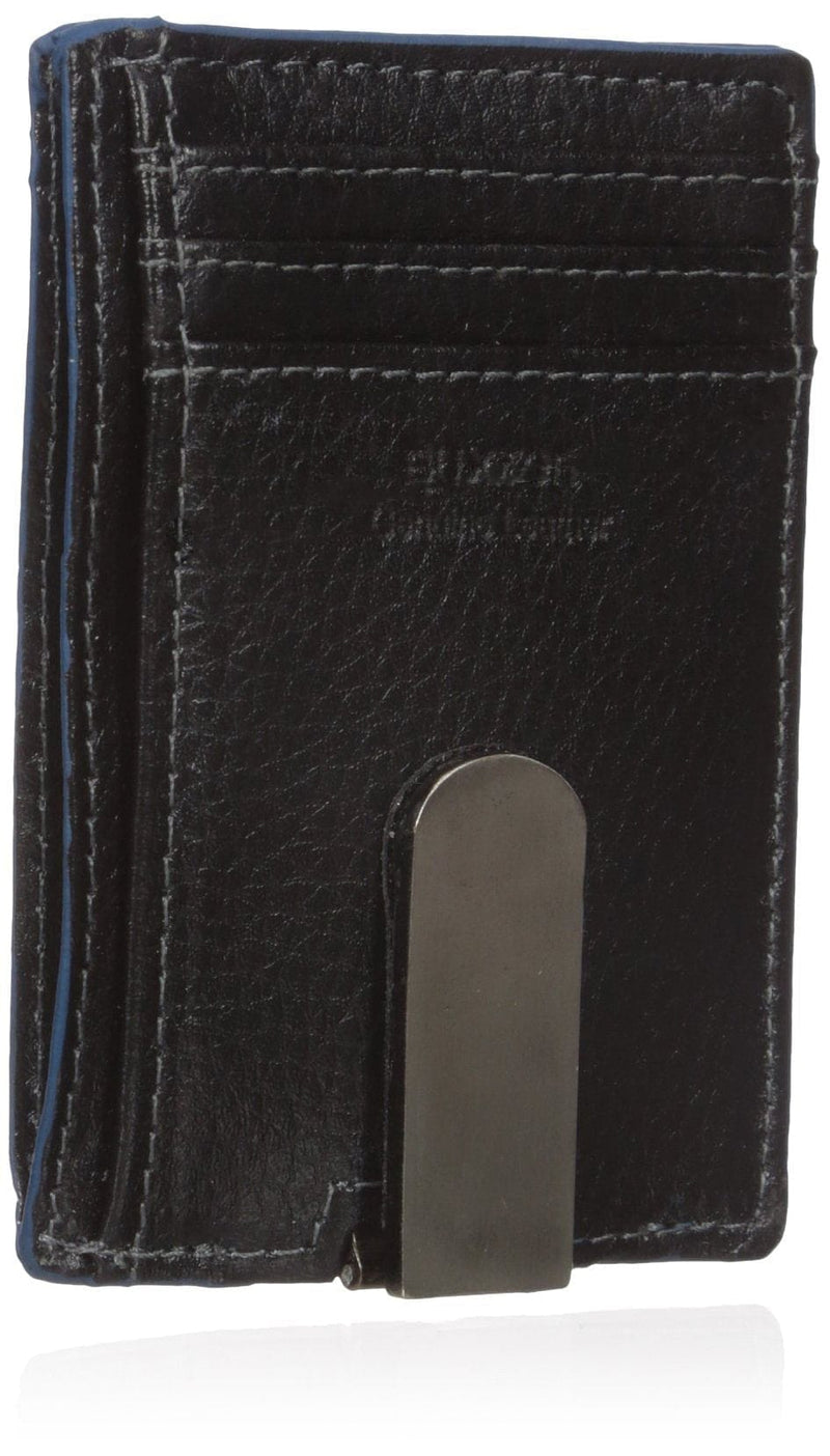 Rfid Blocking Front Pocket Money Clip Slim Wallet, Black With Blue Trim - Shelburne Country Store