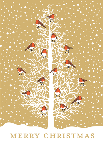 Robins in a Snowy Tree Christmas Cards - 16 Piece - Shelburne Country Store