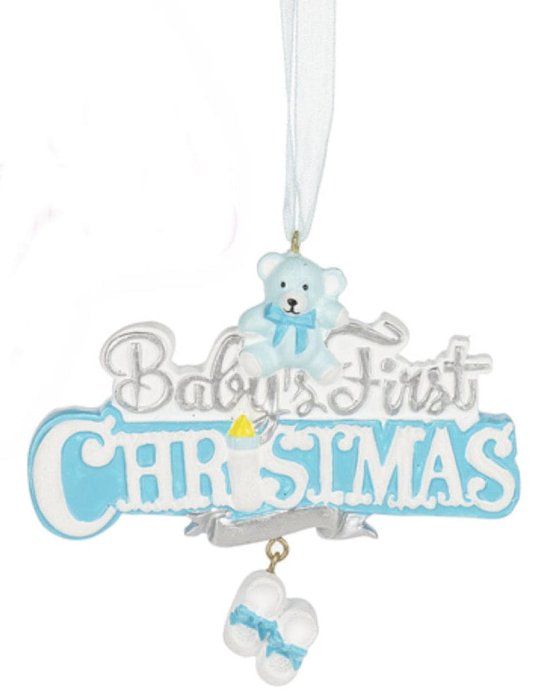 Baby's First Christmas Ornament with Bear -  Blue - Shelburne Country Store