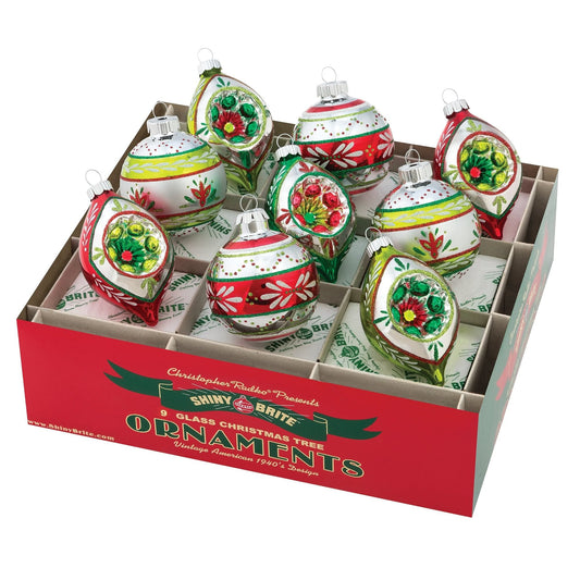 Holiday Splendor 2.5" Decorated Rounds and Tulips With Reflectors - 9 Piece - Shelburne Country Store