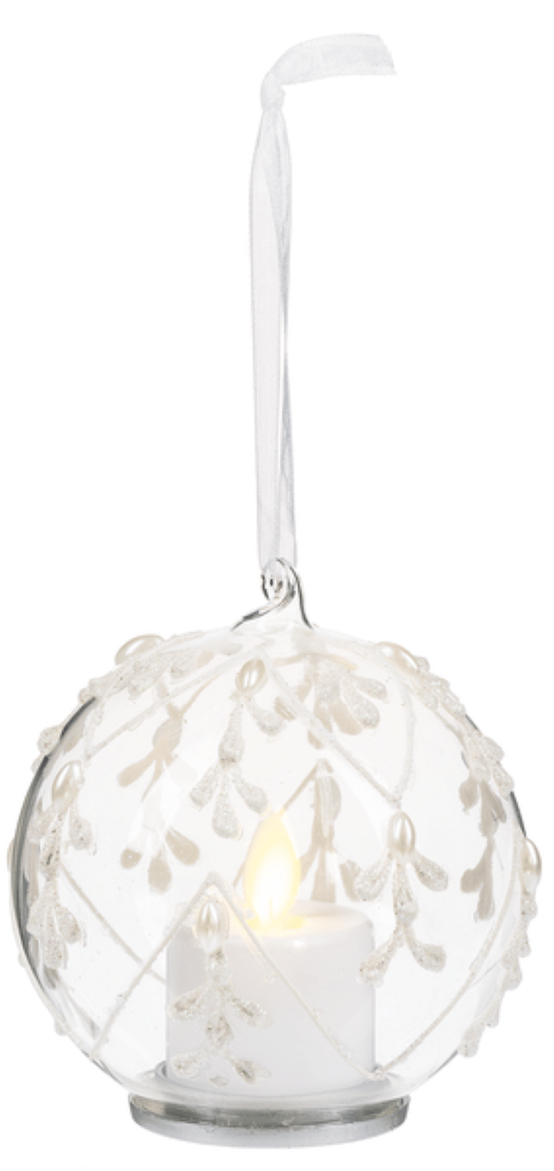 Icicle Ball Ornament with Flickering Flame LED -  Straight Lines - Shelburne Country Store