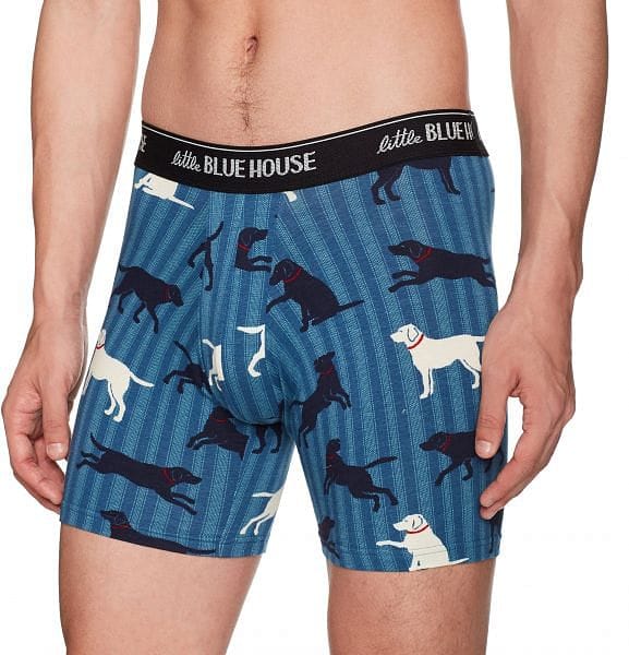 Men's Boxer - Labs On Blue Stripes - - Shelburne Country Store