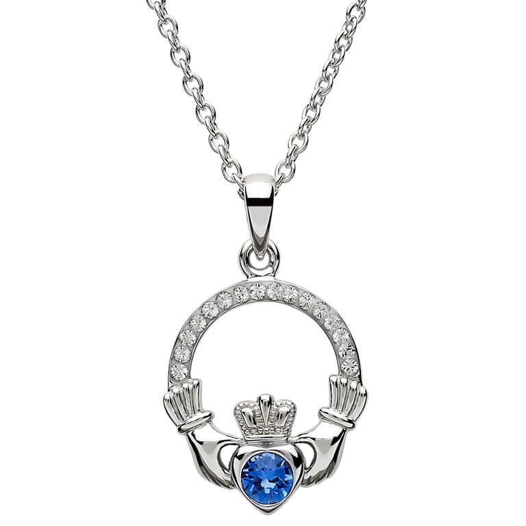 September Claddagh Birthstone Necklace with Swarovski Crystals - Shelburne Country Store