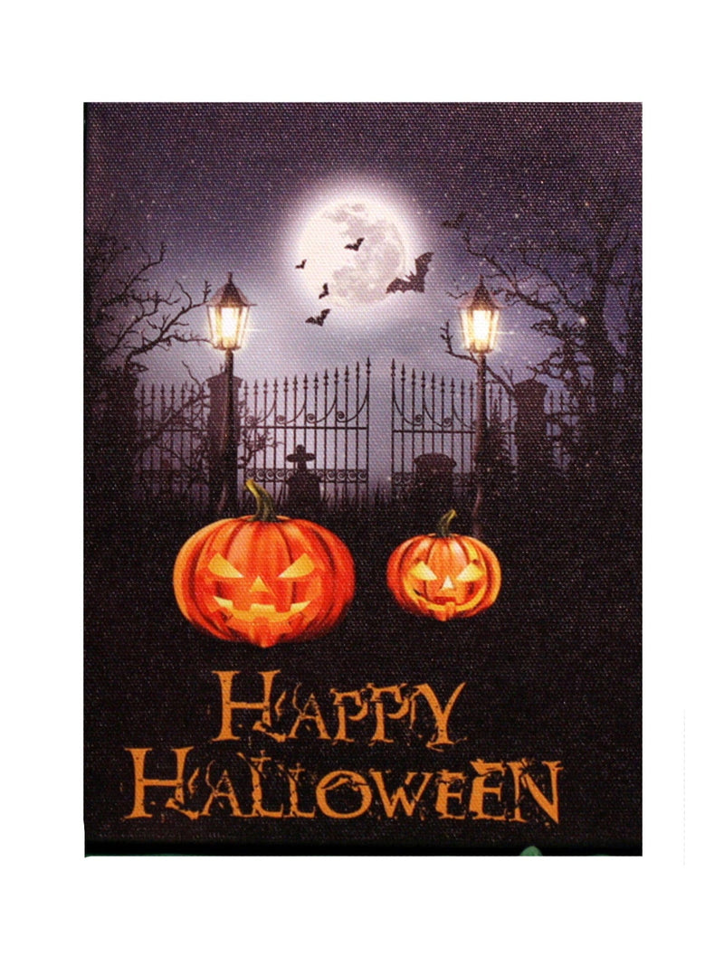 7.8" Lighted Canvas Print - Happy Halloween Jack O Lanterns - Shelburne Country Store