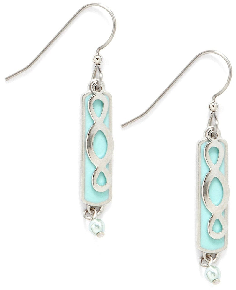 Blue Rectangle With Silvertone Layer Dangle Earrings - Shelburne Country Store