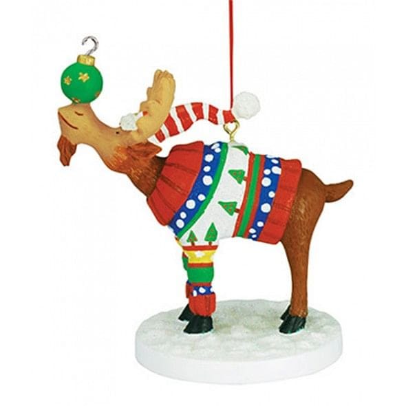 Handpainted Resin Christmas Sweater Moose Ornament - Shelburne Country Store