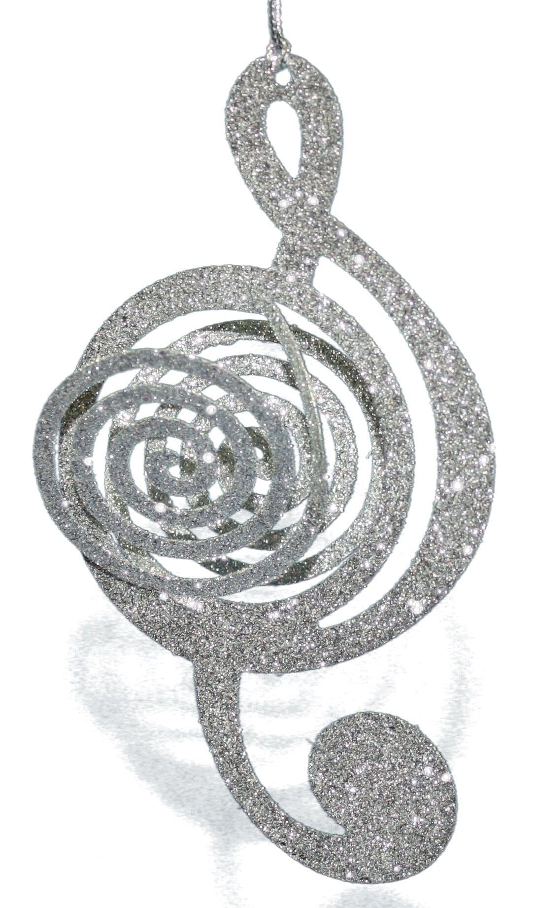 4.5 In. Mettalic Silver Glitter Music Ornament - Cleff - Shelburne Country Store